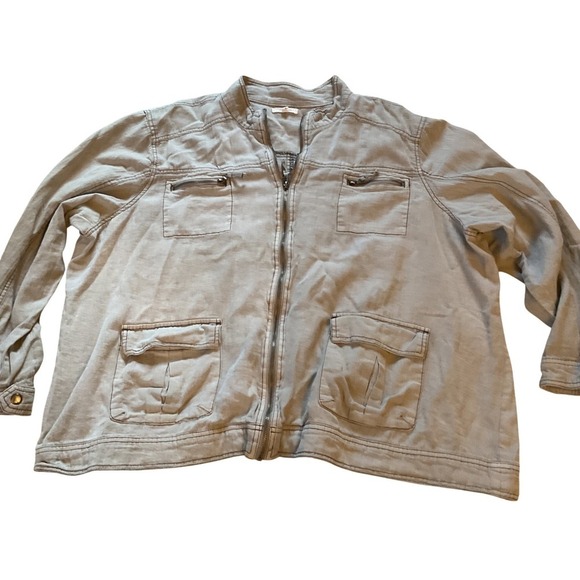 Maurices Jackets & Blazers - Maurices Womens Grey Linen Blend Full Zip Utility Jacket Mock Neck Size 3 Plus